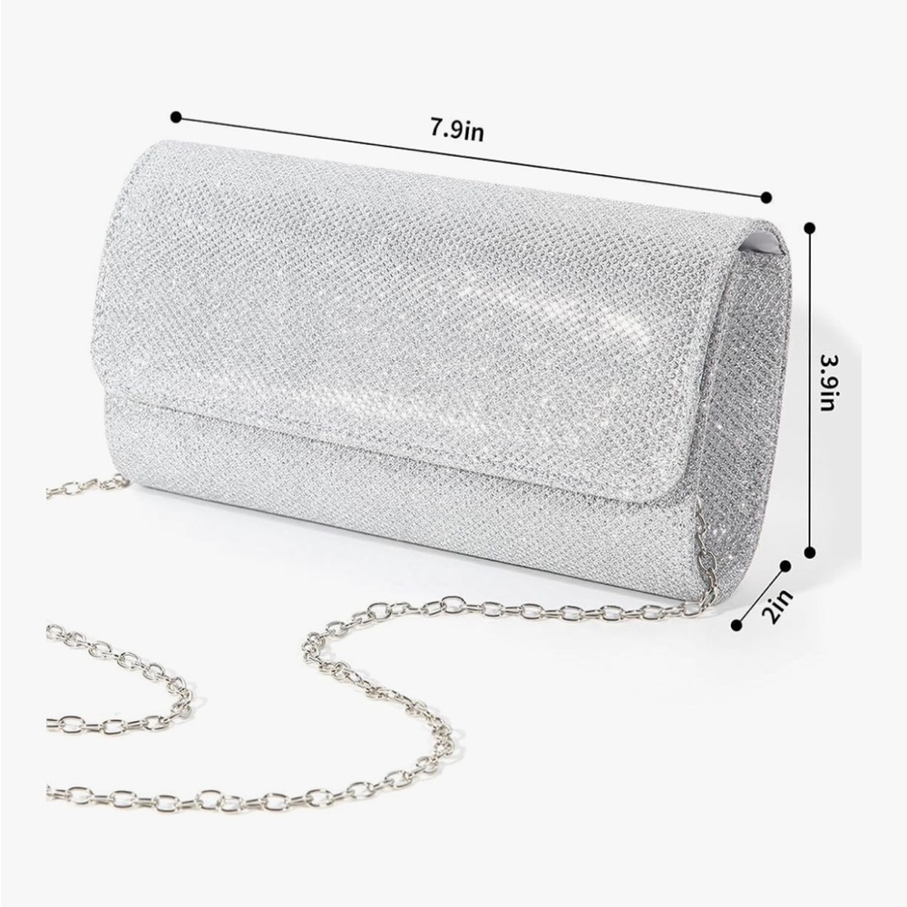 NWT Silver Sparkly Clutch w/ Silver Chain Strap - Picture 2 of 13